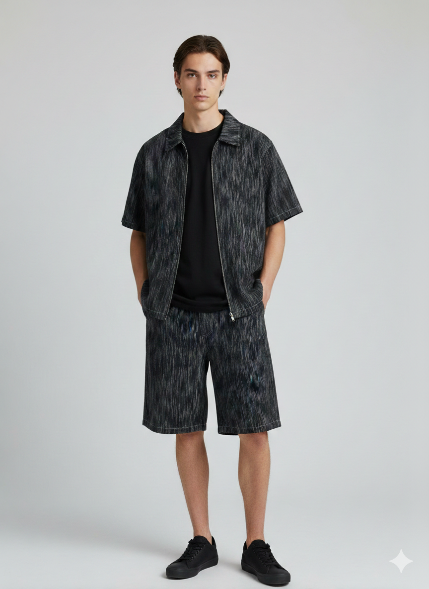 Ensemble short chemise jean gris zip