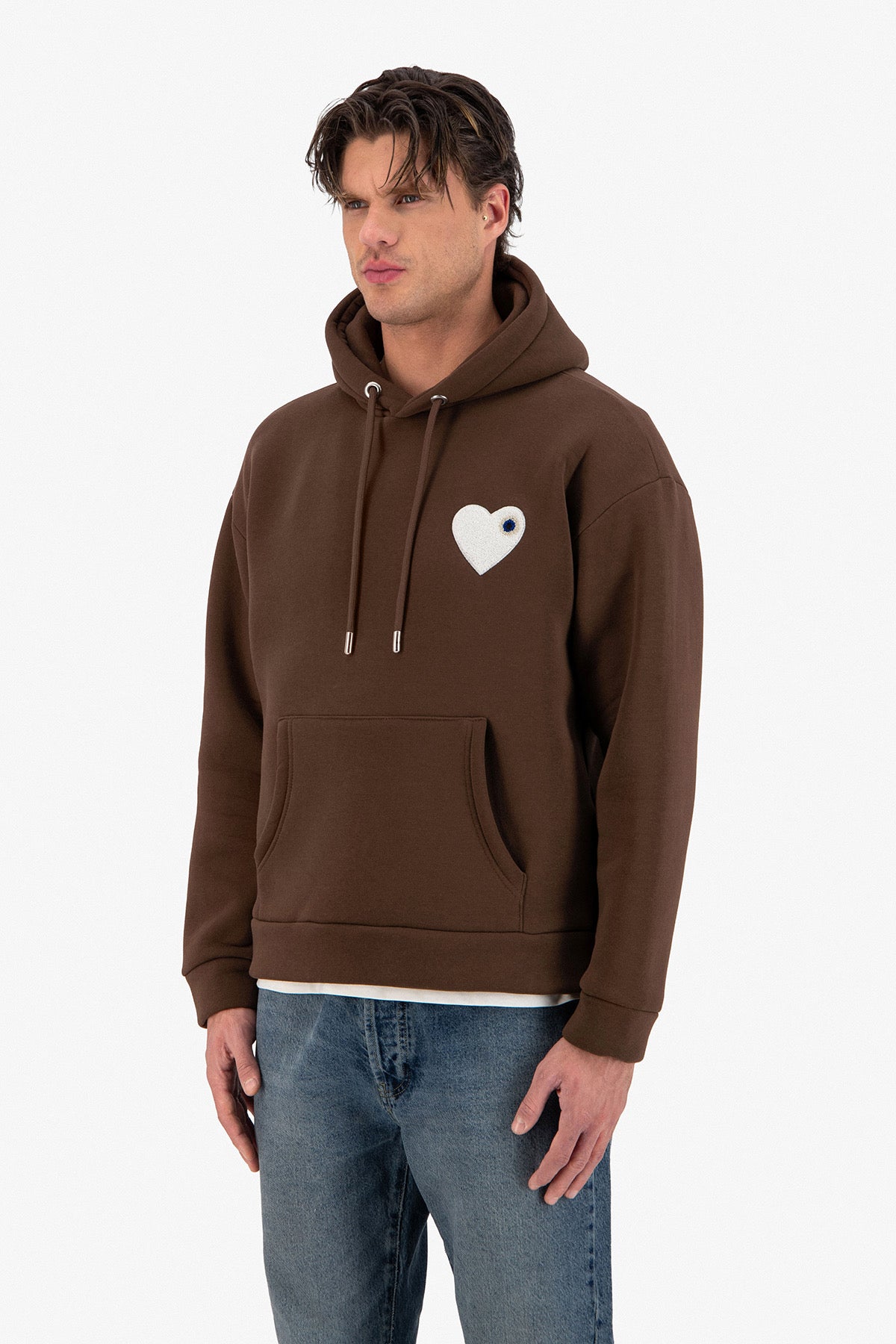 Sweat capuche marron Cœur noir