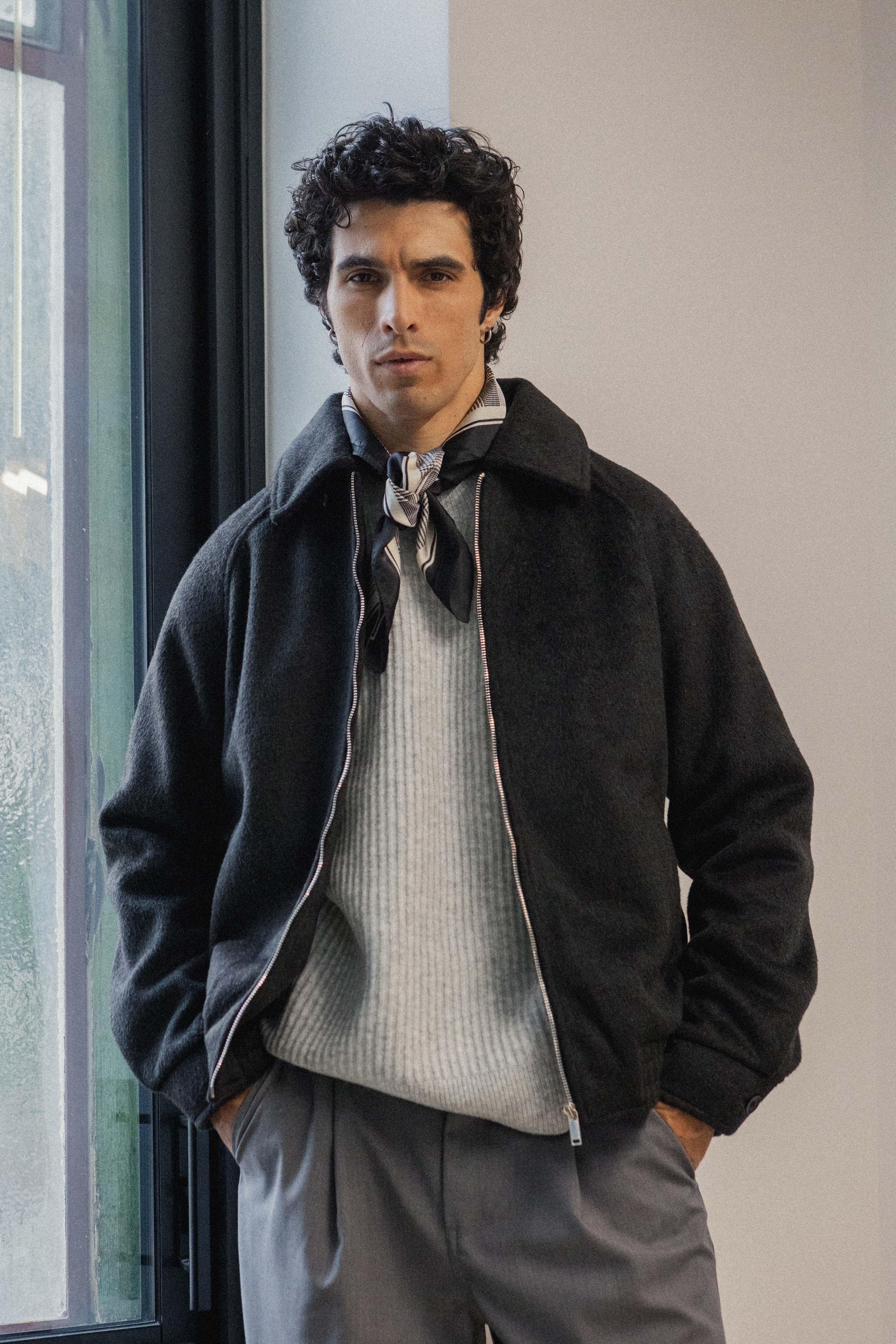 Veste zipée noir en laine