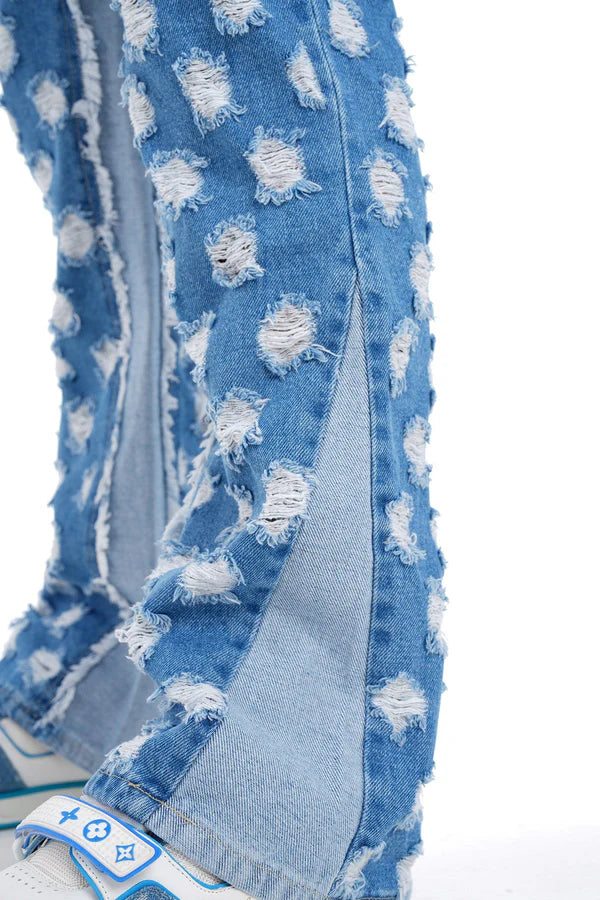 Flare Jean Bleu Trou