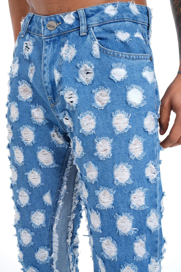 Flare Jean Bleu Trou