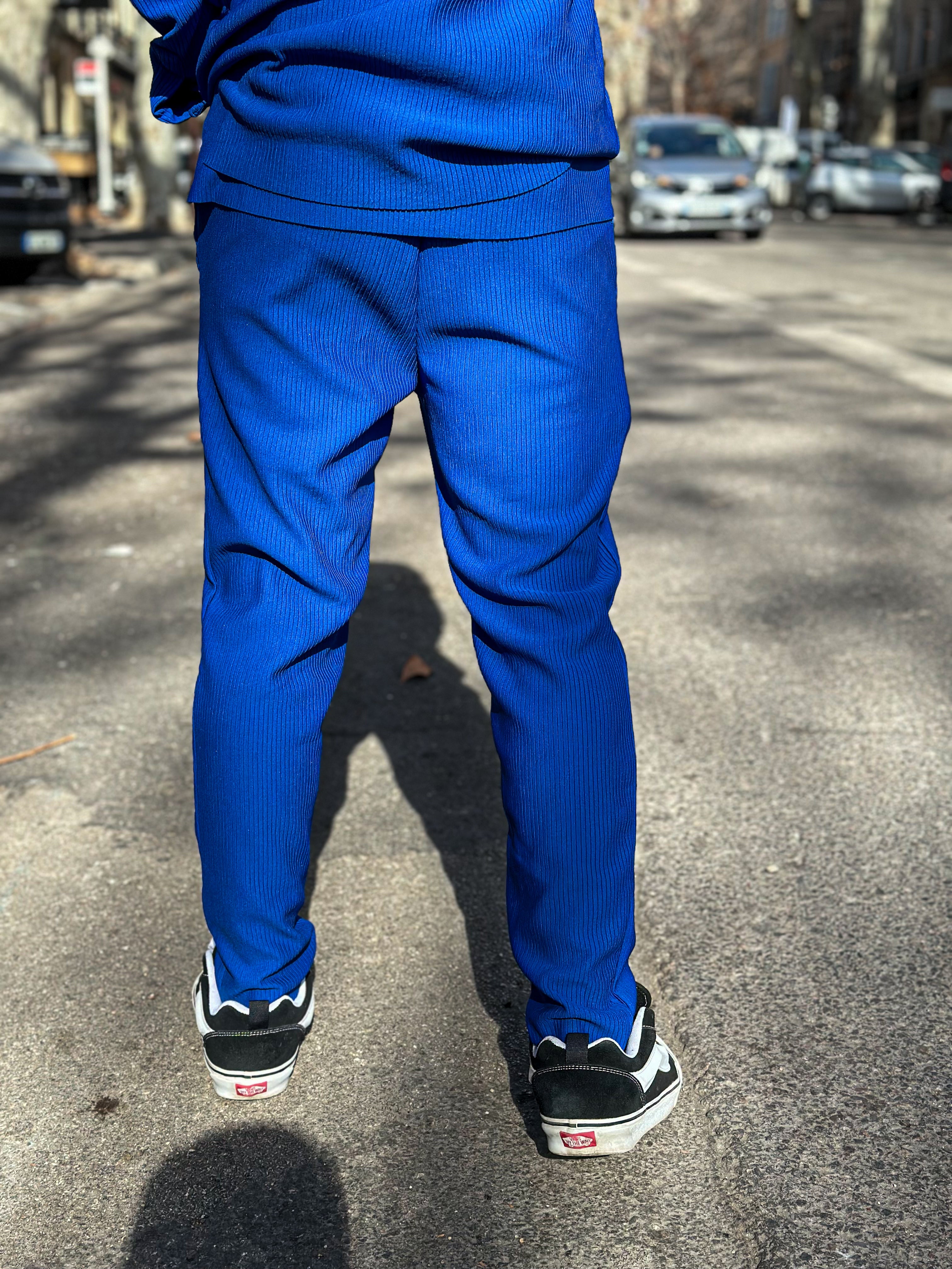 Pantalon Pablo bleu texturé