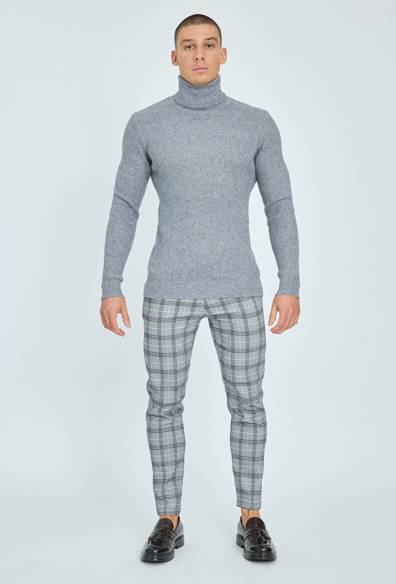 Pull maille coll roulé gris