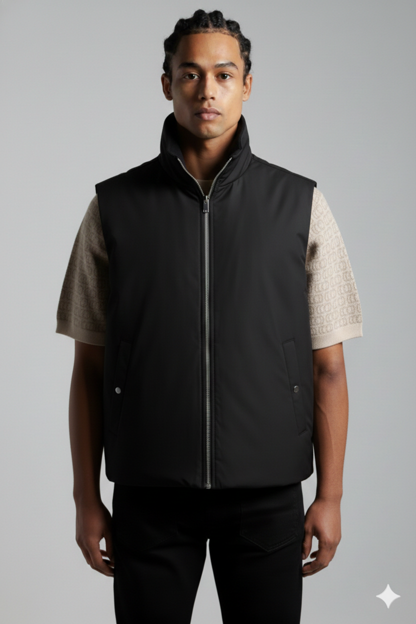 Veste sans manche réversible noir/beige