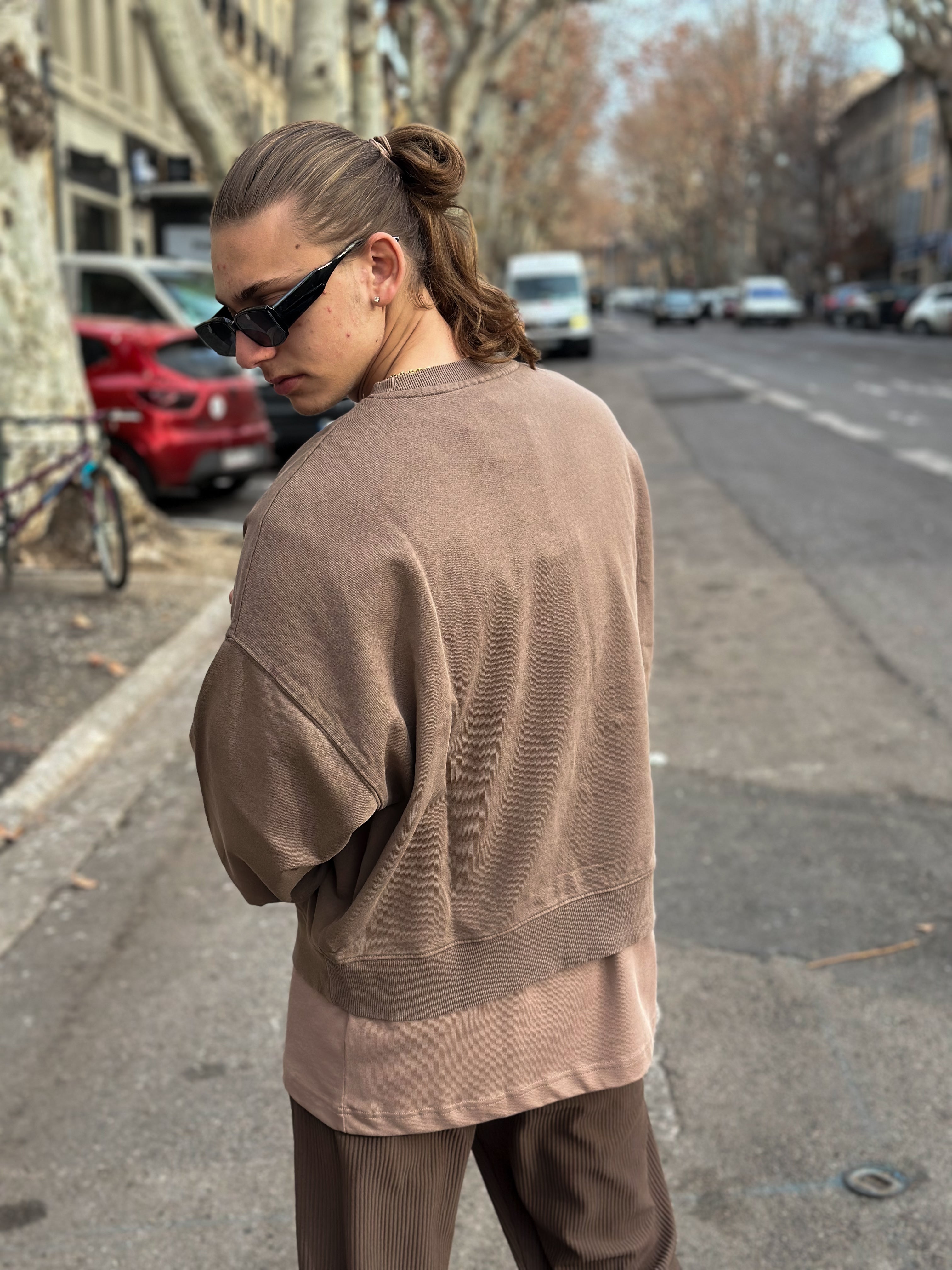 SikSilk - Sweat-shirt à coupe boxy teinté en vêtement marron