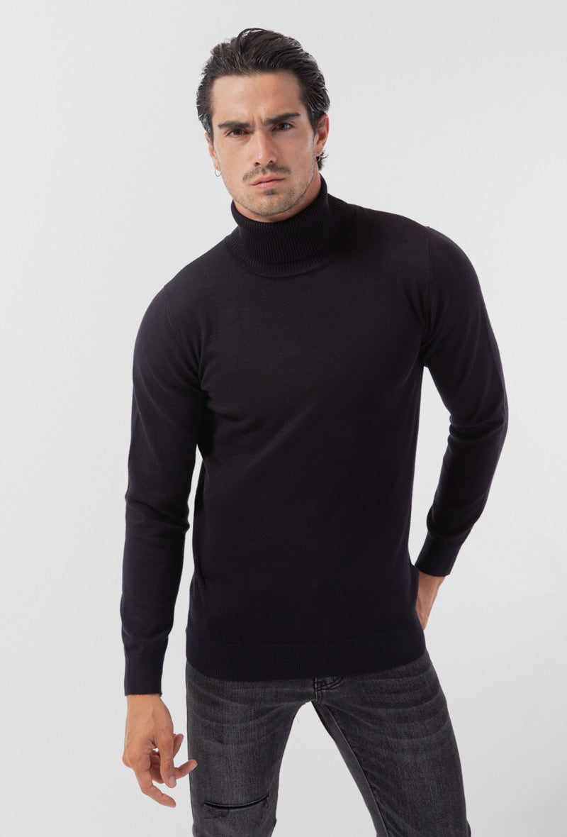 Pull Col roulé fin bleu marine