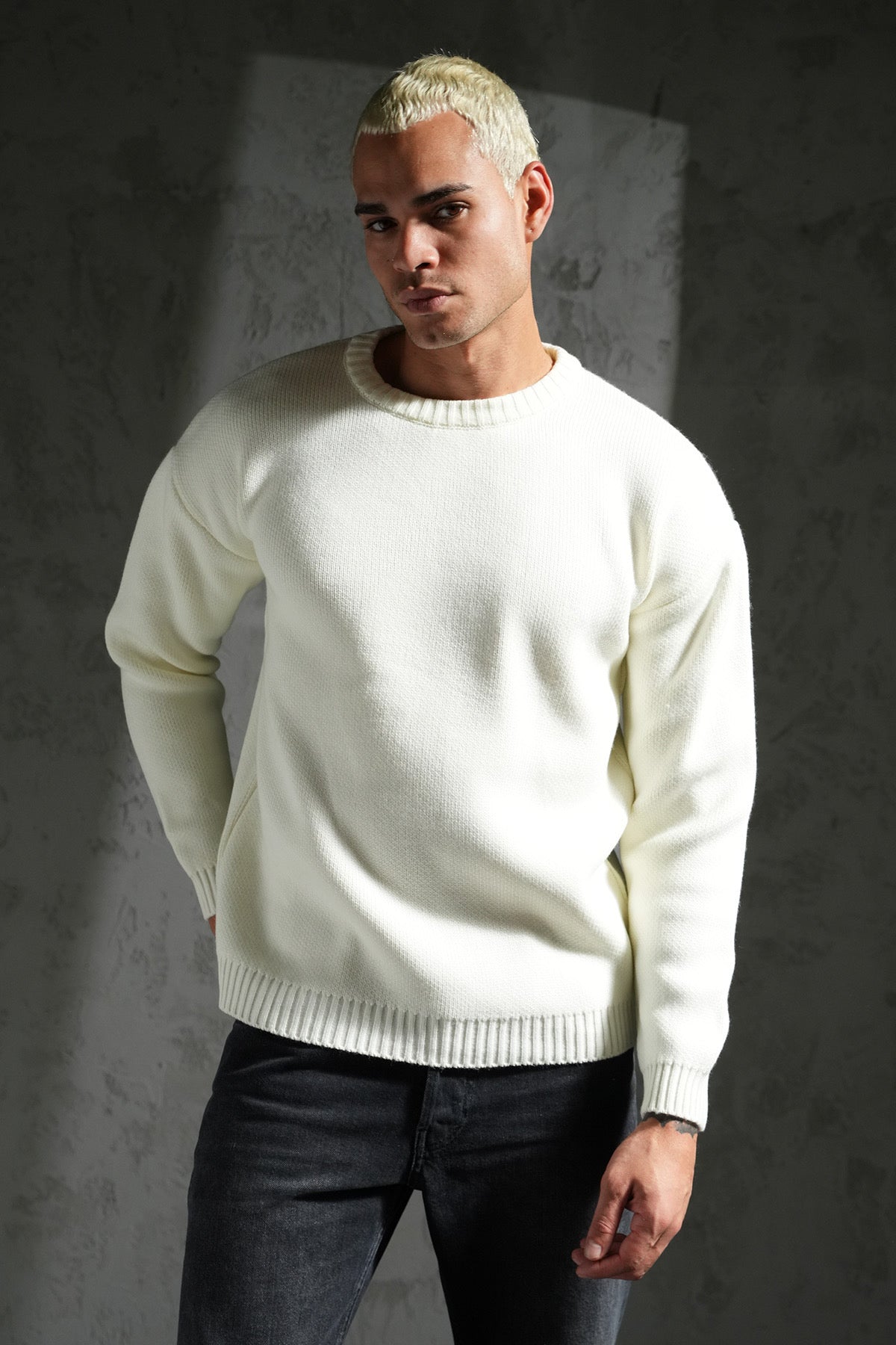 Pull épais maille écru