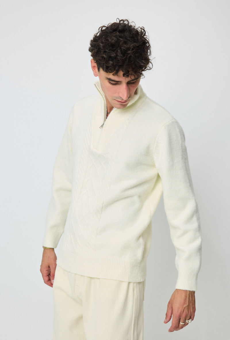Pull maille blanc col zippé