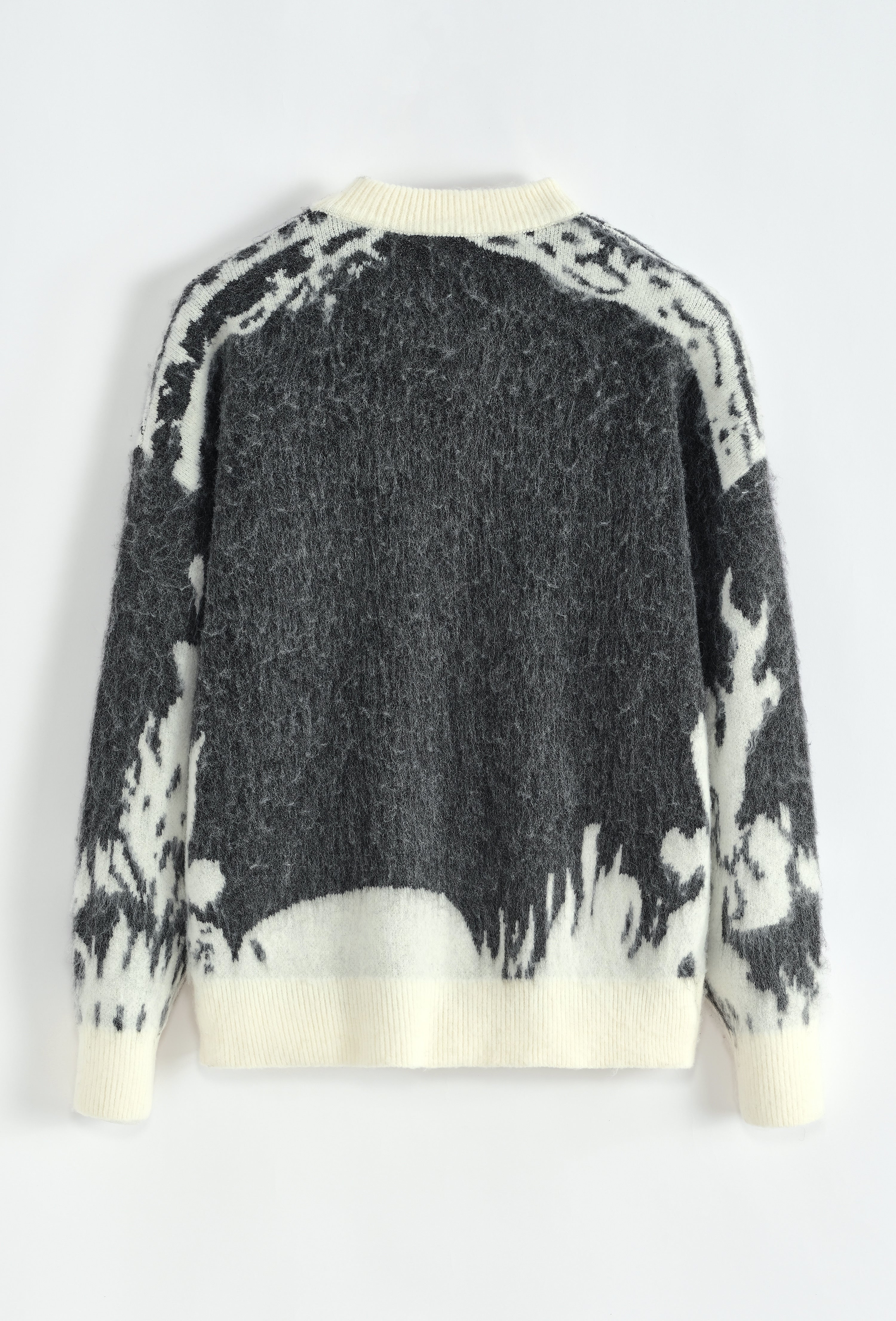 Pull motif gris blanc