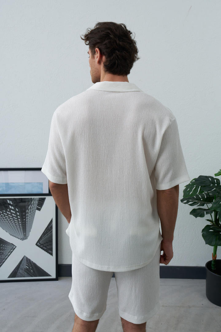 Chemise manche courte texturé blanche