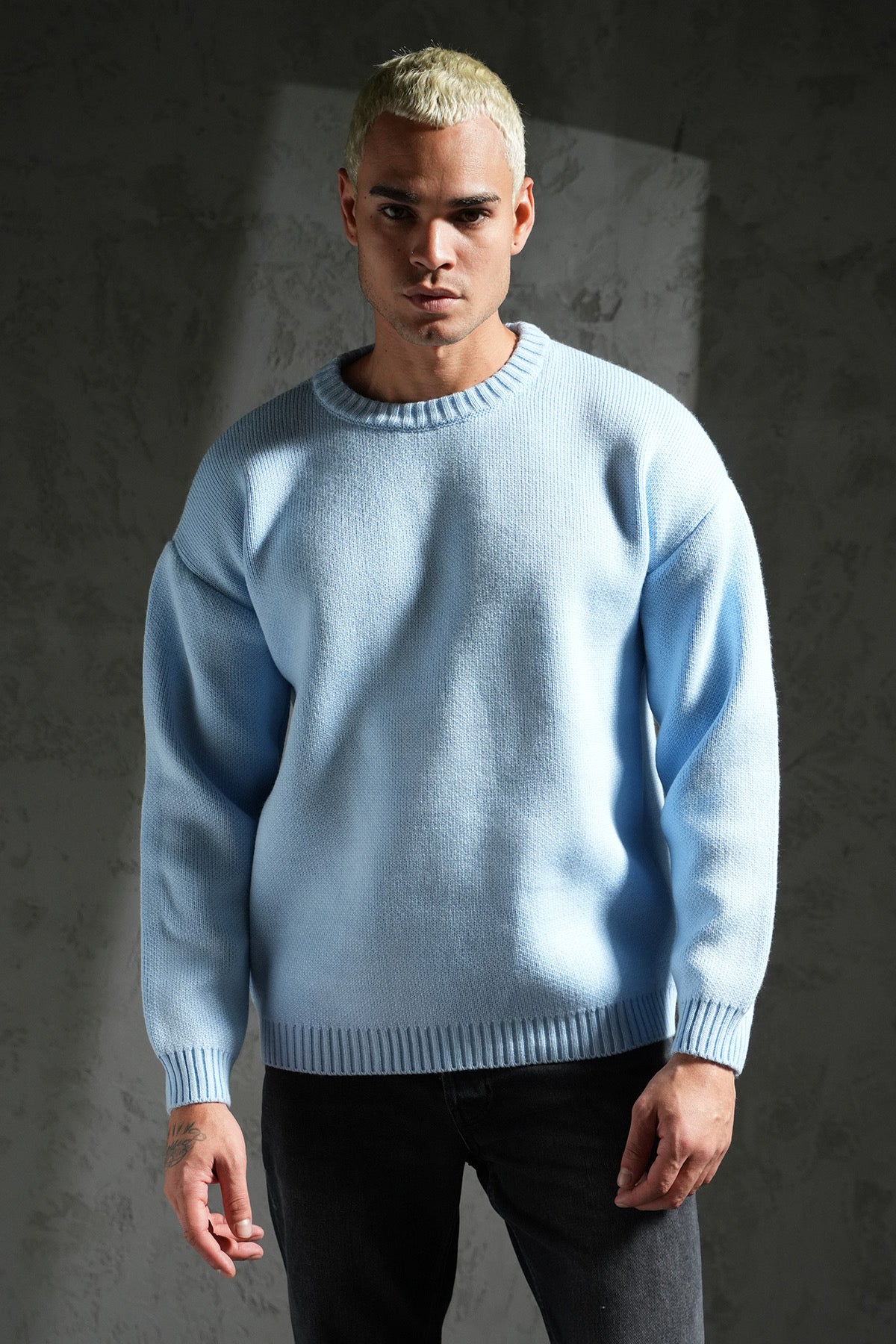 Pull épais maille bleu ciel