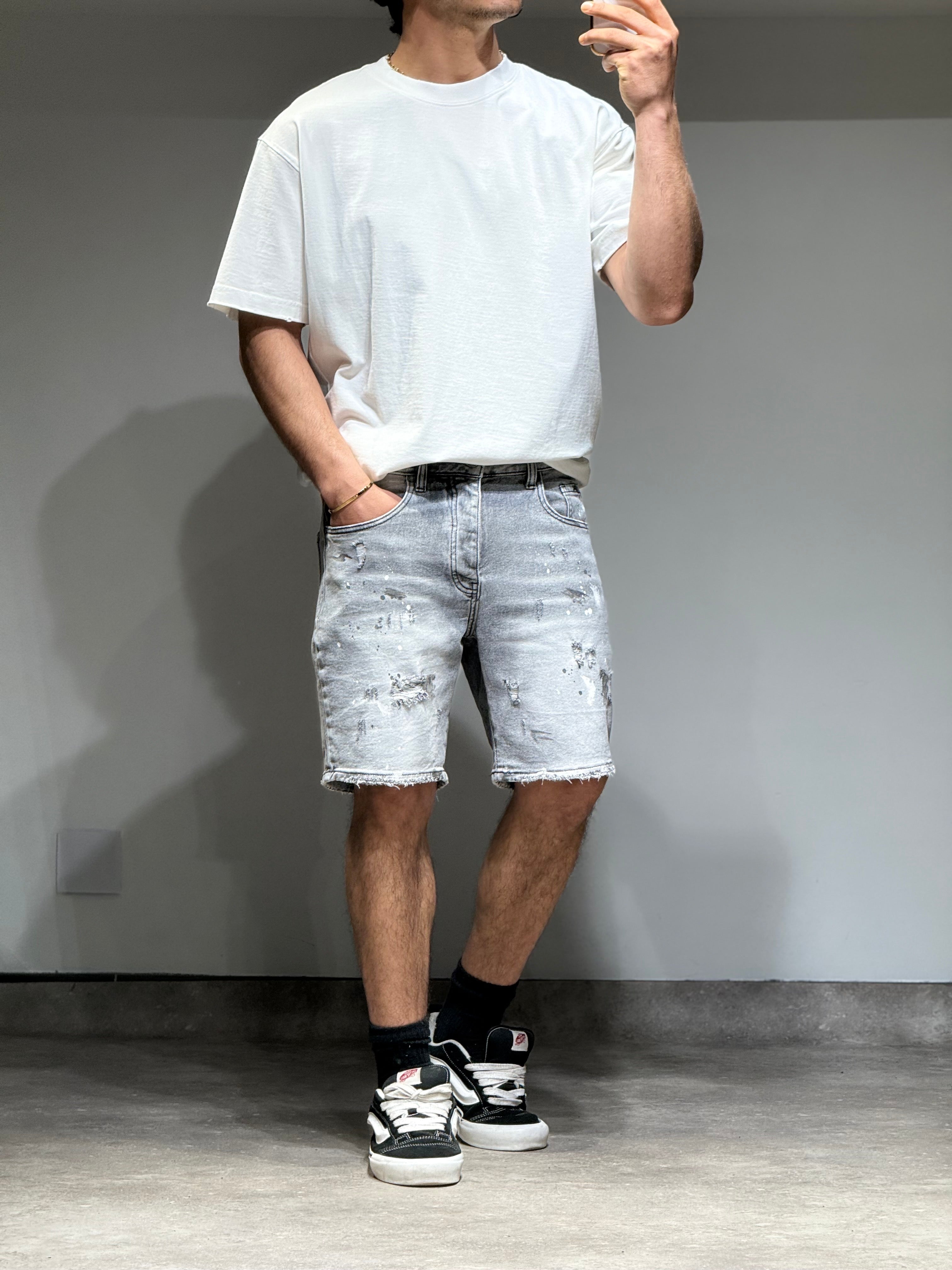 Short en Jean destroy gris clair