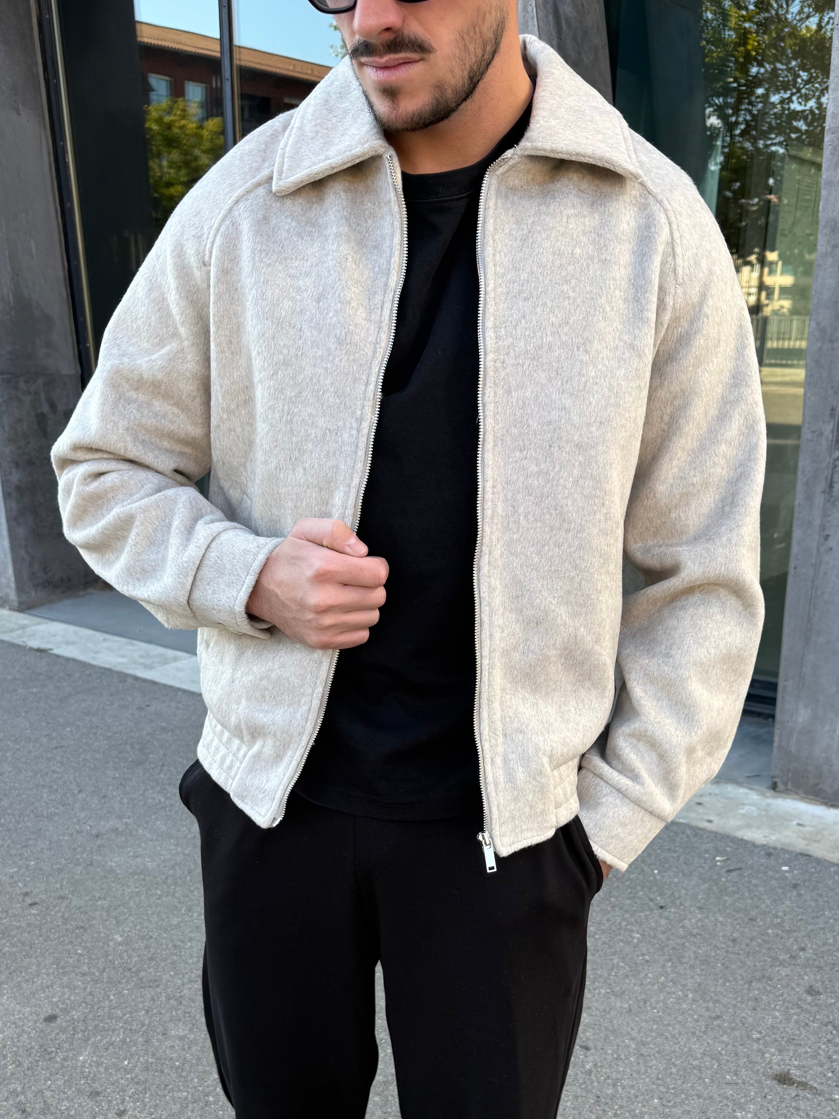Veste zipée beige en laine
