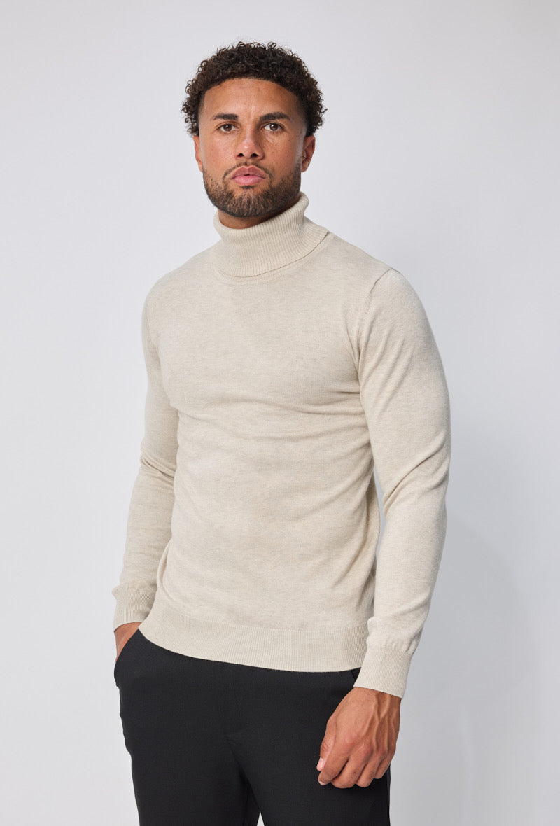 Pull Col roulé fin beige