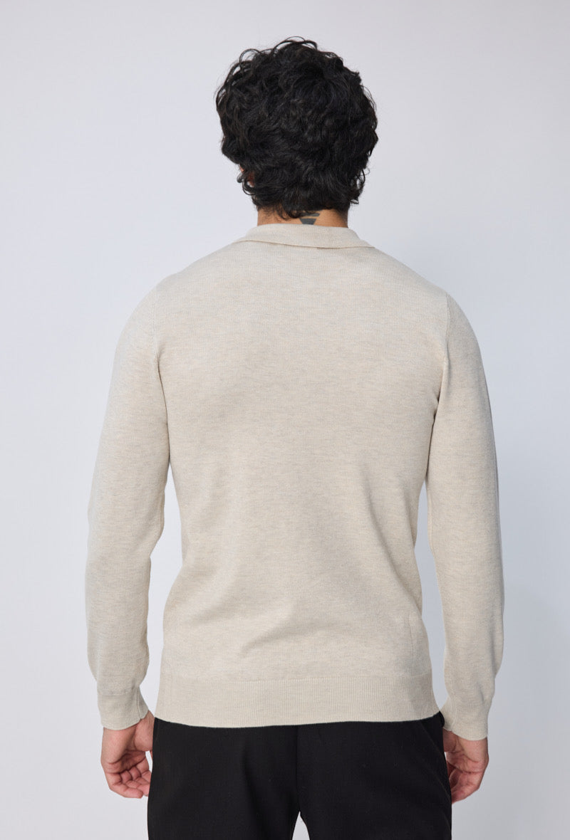 Polo zip manche longue beige