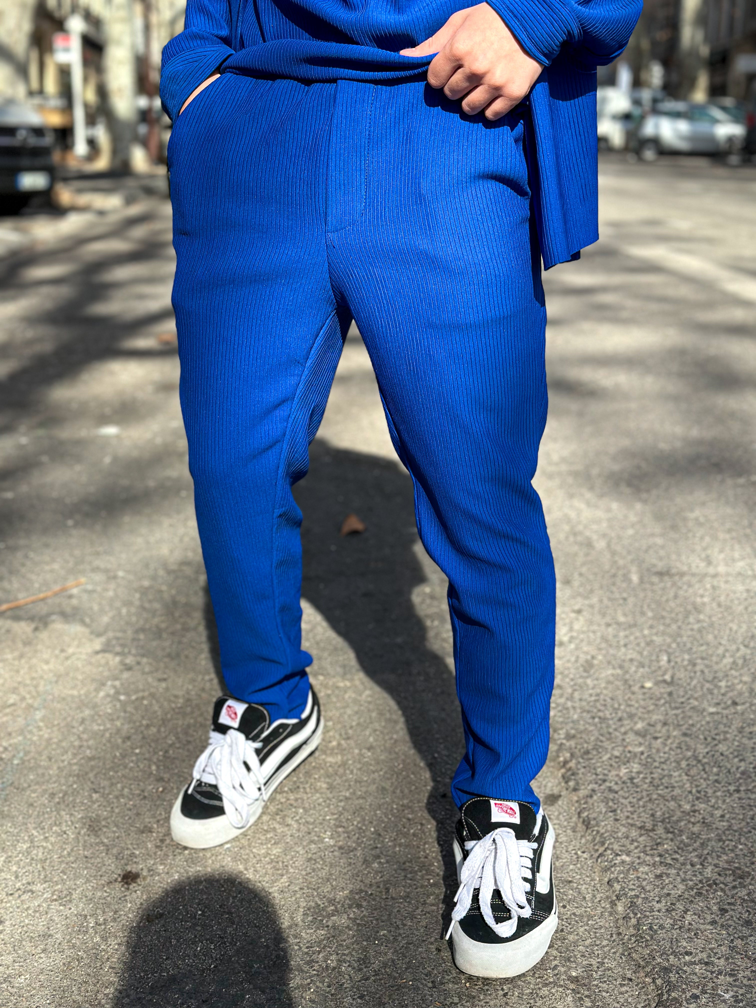Textured blue Pablo trousers