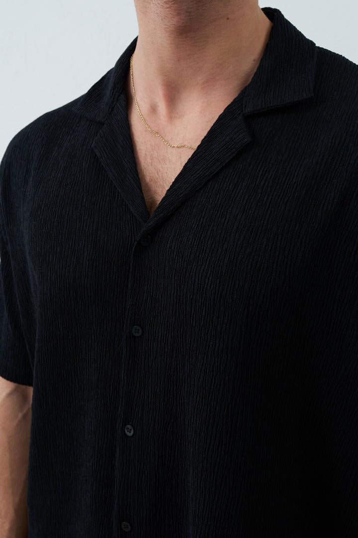 Chemise manches courtes texturée noir