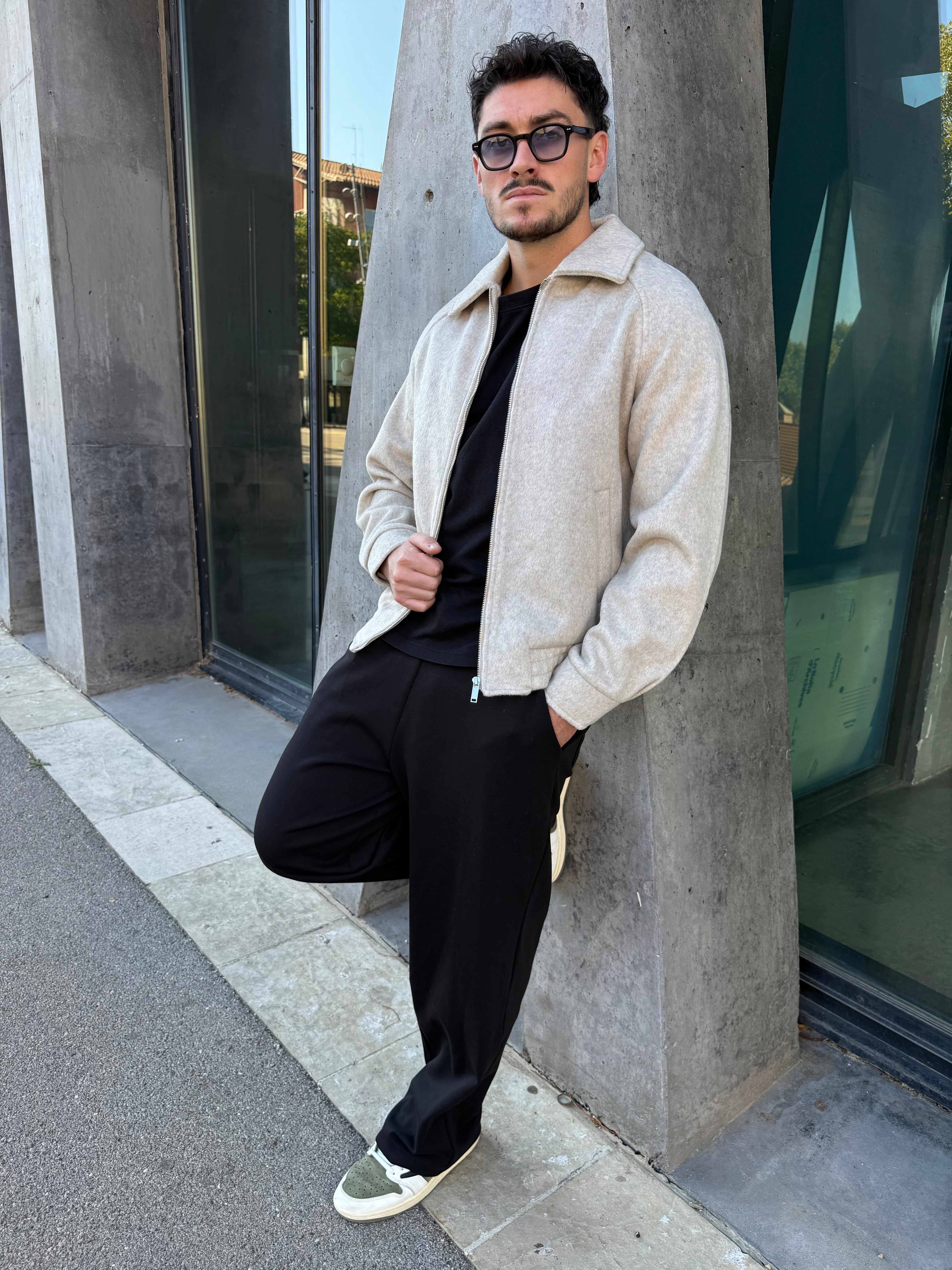 Veste zipée beige en laine