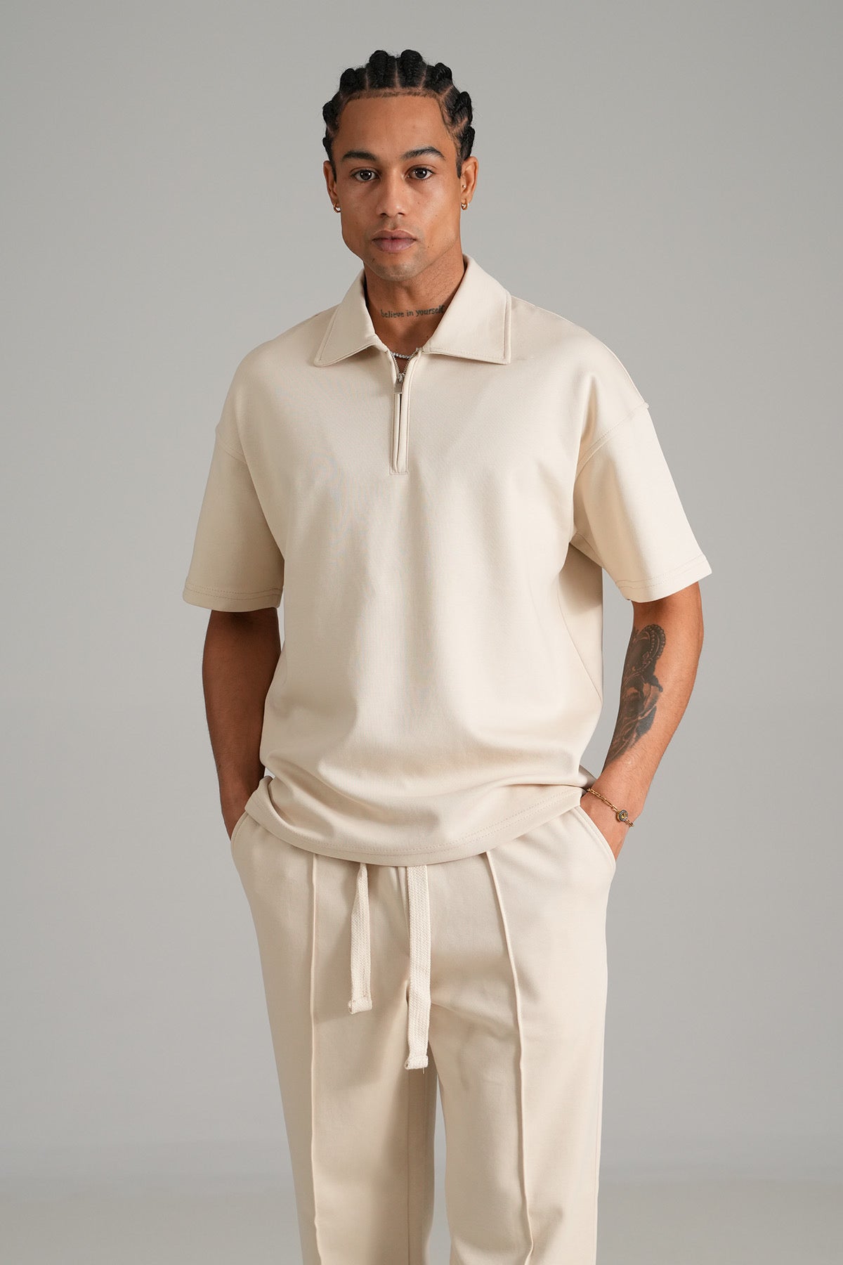 Ensemble beige Polo zip + pantalon