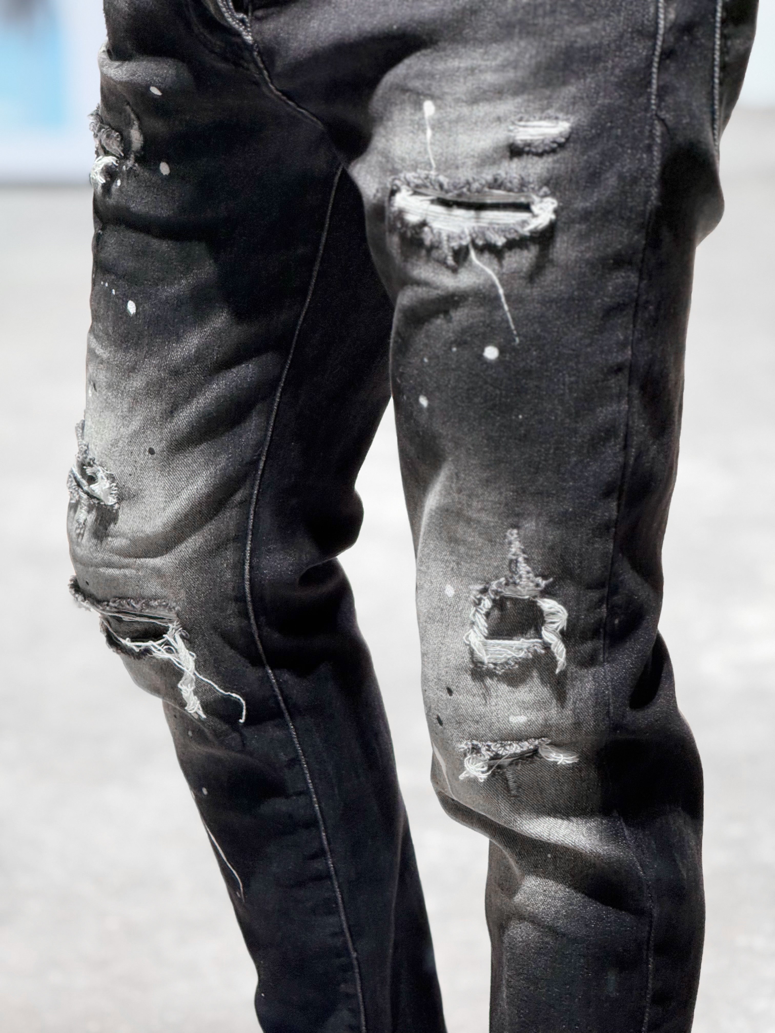 Jean Slim destroy gris/noir