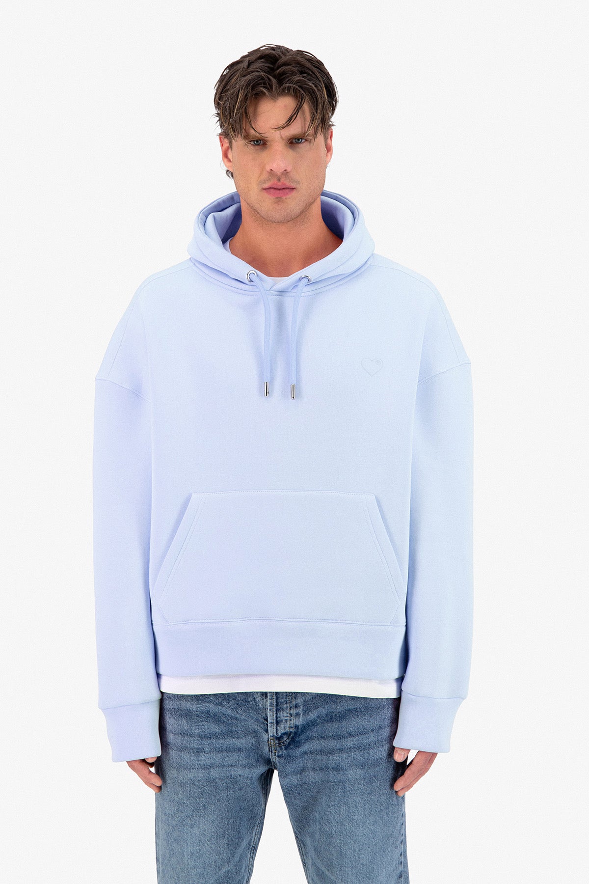 Sweat capuche bleu petit cœur