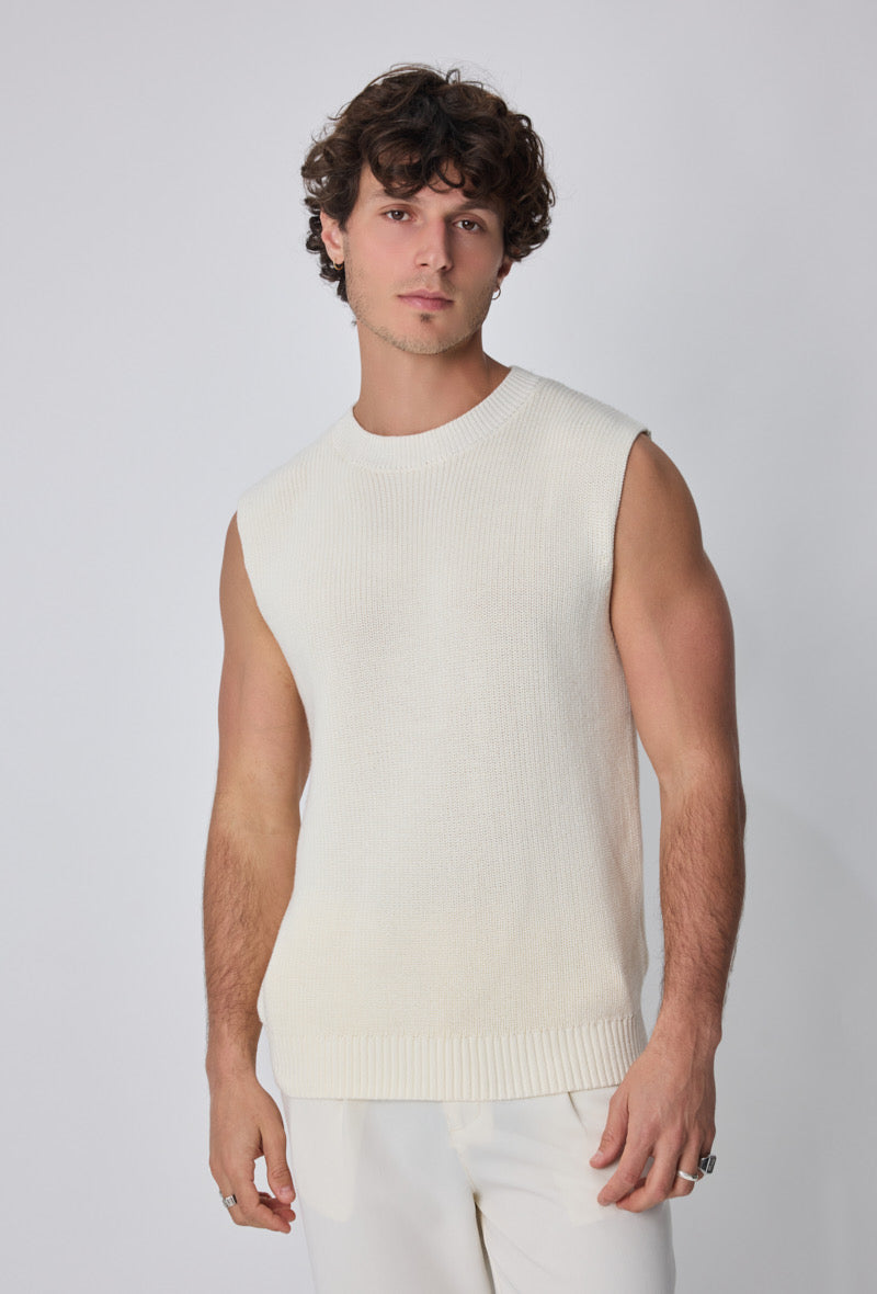 Débardeur maille épais blanc cassé