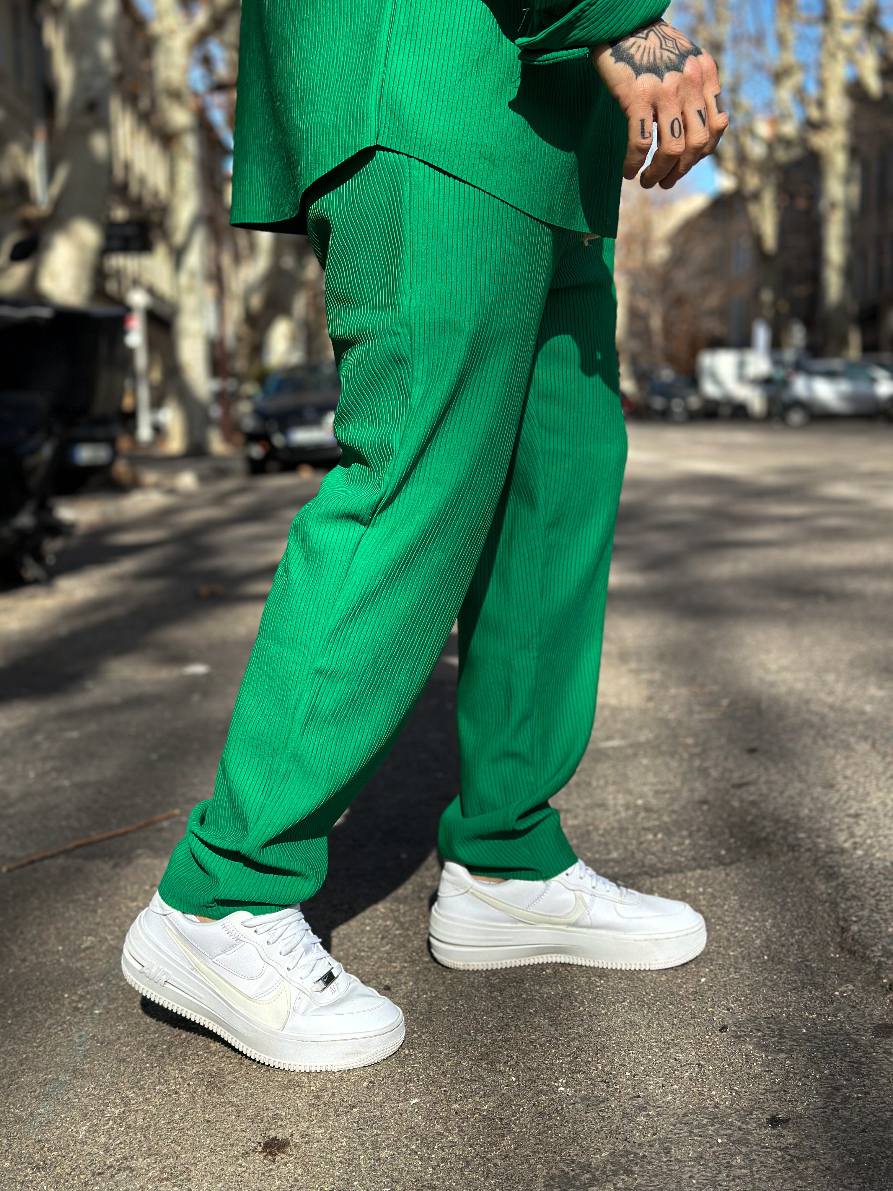Pantalon Pablo vert texturé