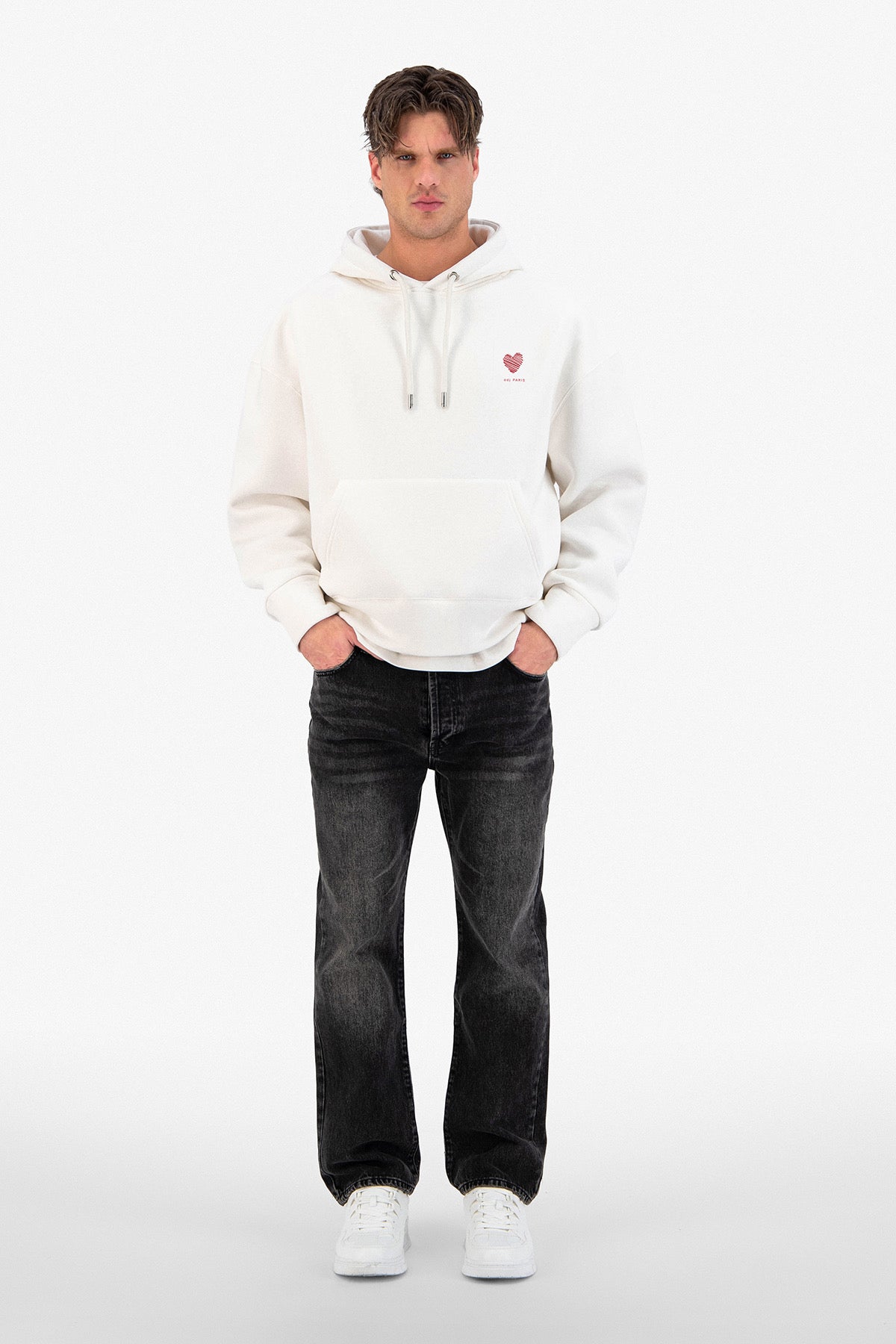 Sweat capuche blanc Amore Coeur rouge