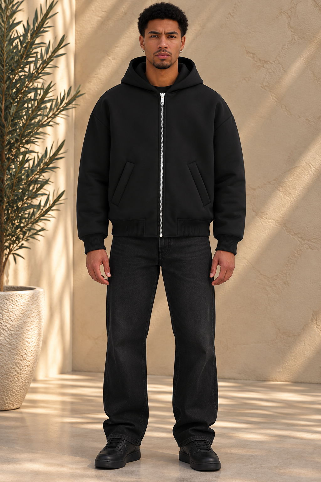 Veste bomber noire réversible nylon / Néoprène