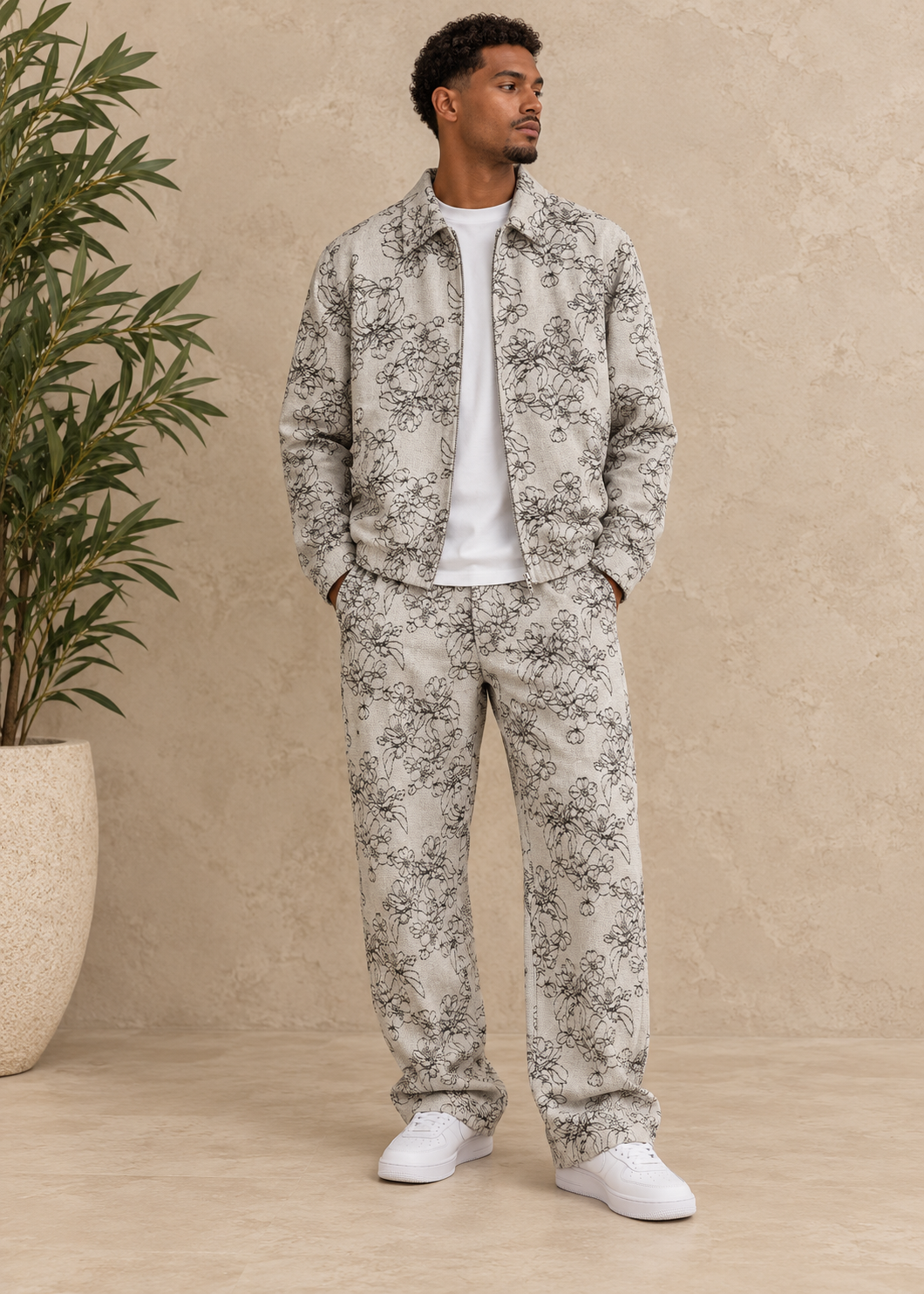 Ensemble beige fleur noir
