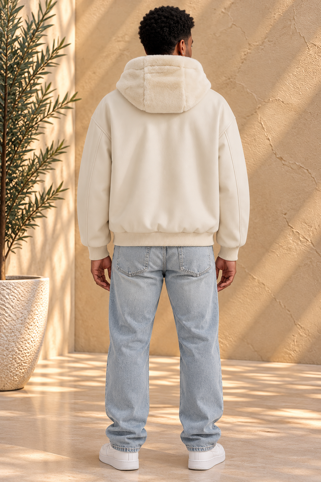 Veste bomber crème réversible similicuir / fourrure