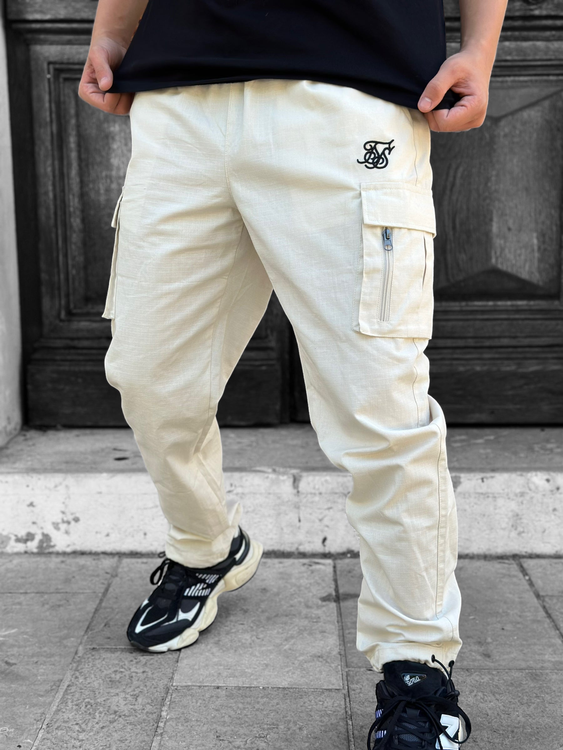 SikSilk - Pantalon cargo élastiques décontractés écru - Stayin