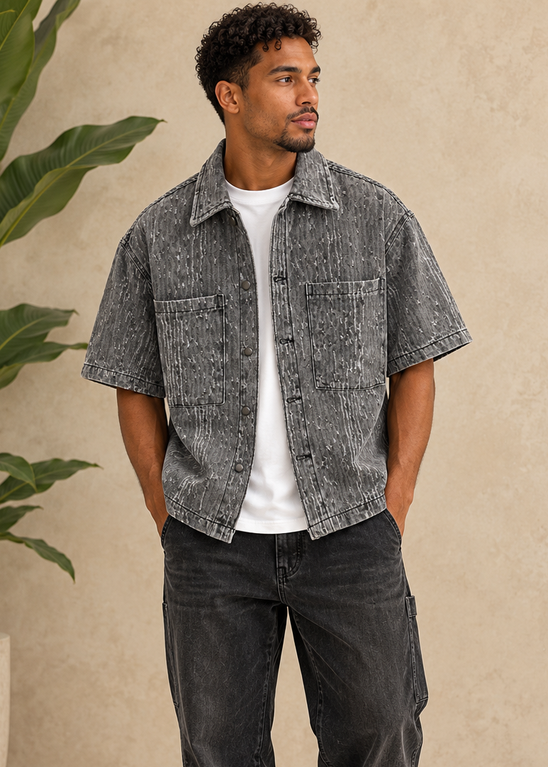 Chemise en jean gris destroy