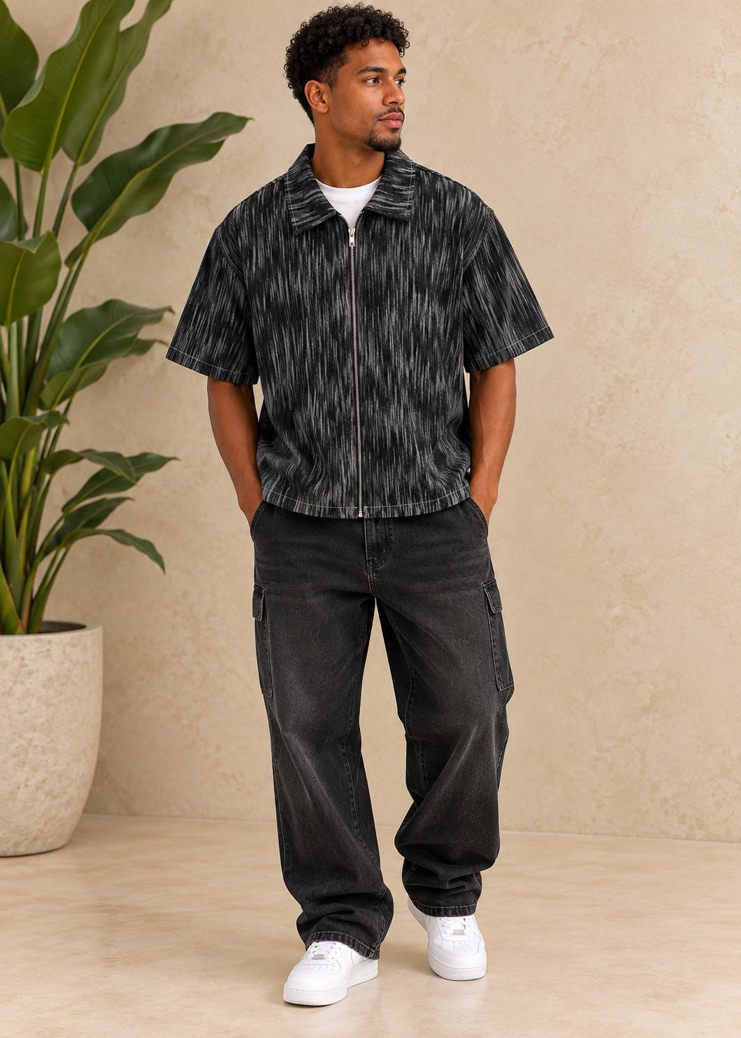 Chemise en jean gris rayure noir
