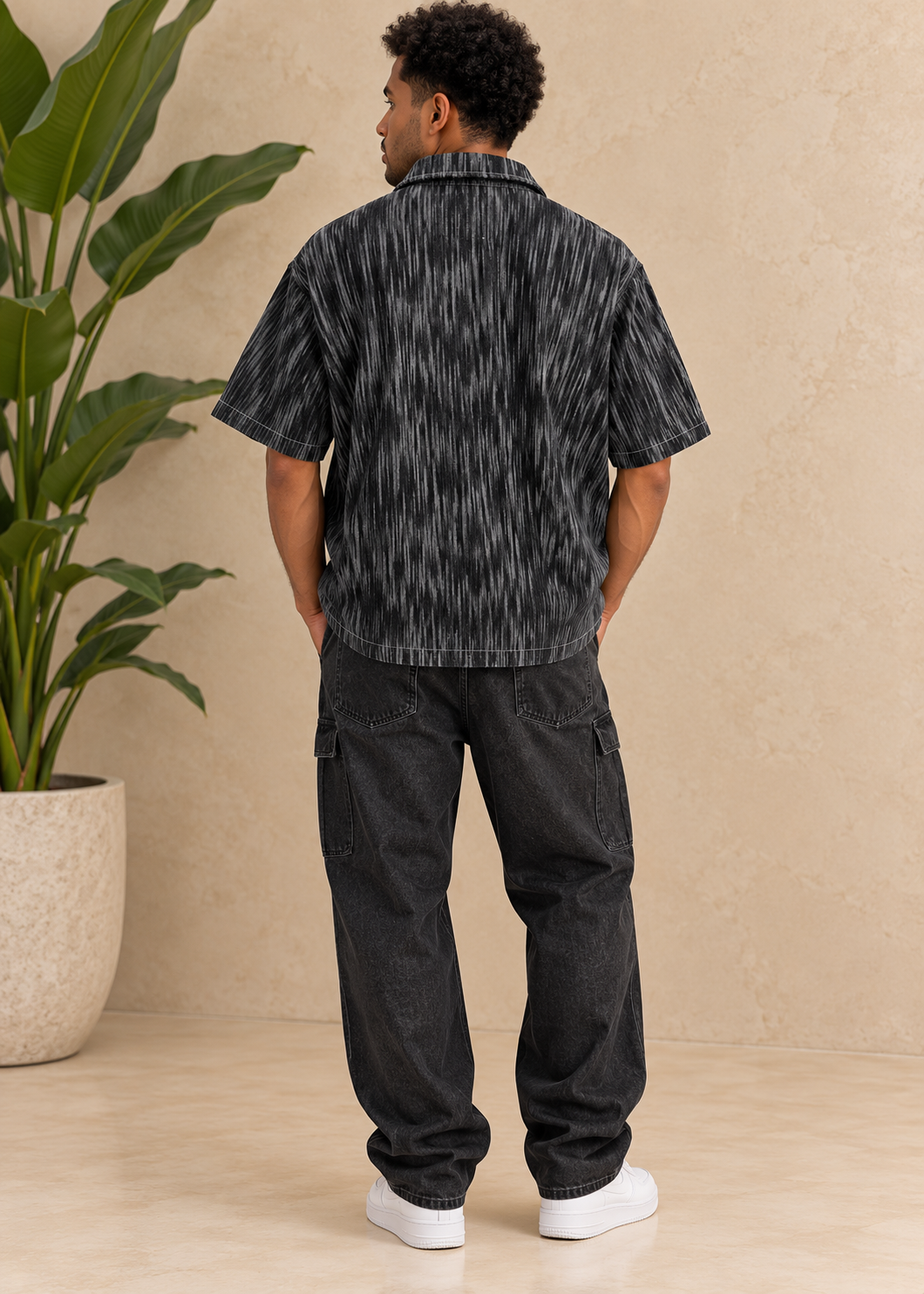 Chemise en jean gris rayure noir