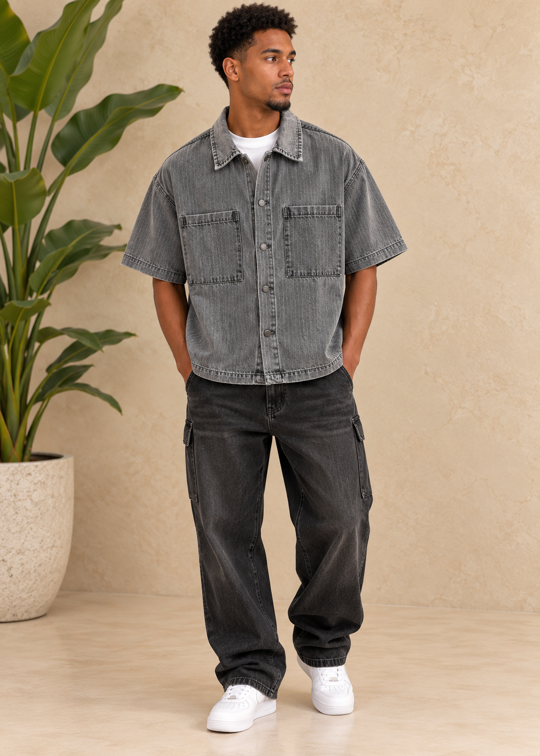 Chemise en jean gris rayure