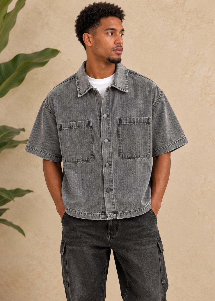 Chemise en jean gris rayure