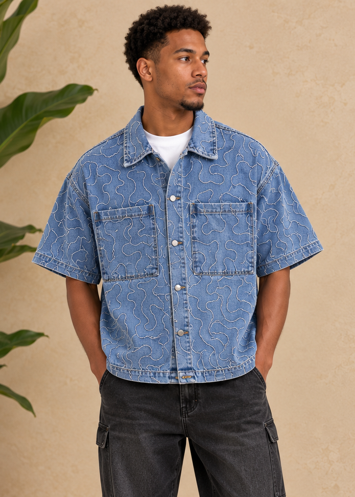 Chemise en jean bleu motif