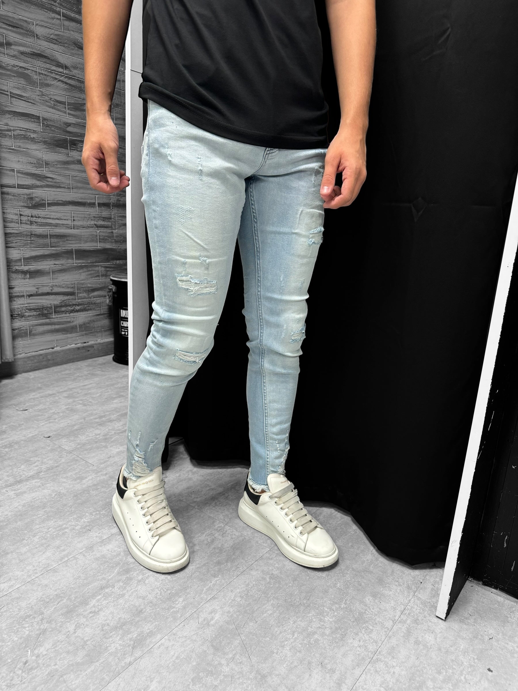 Jean skinny court bleu clair