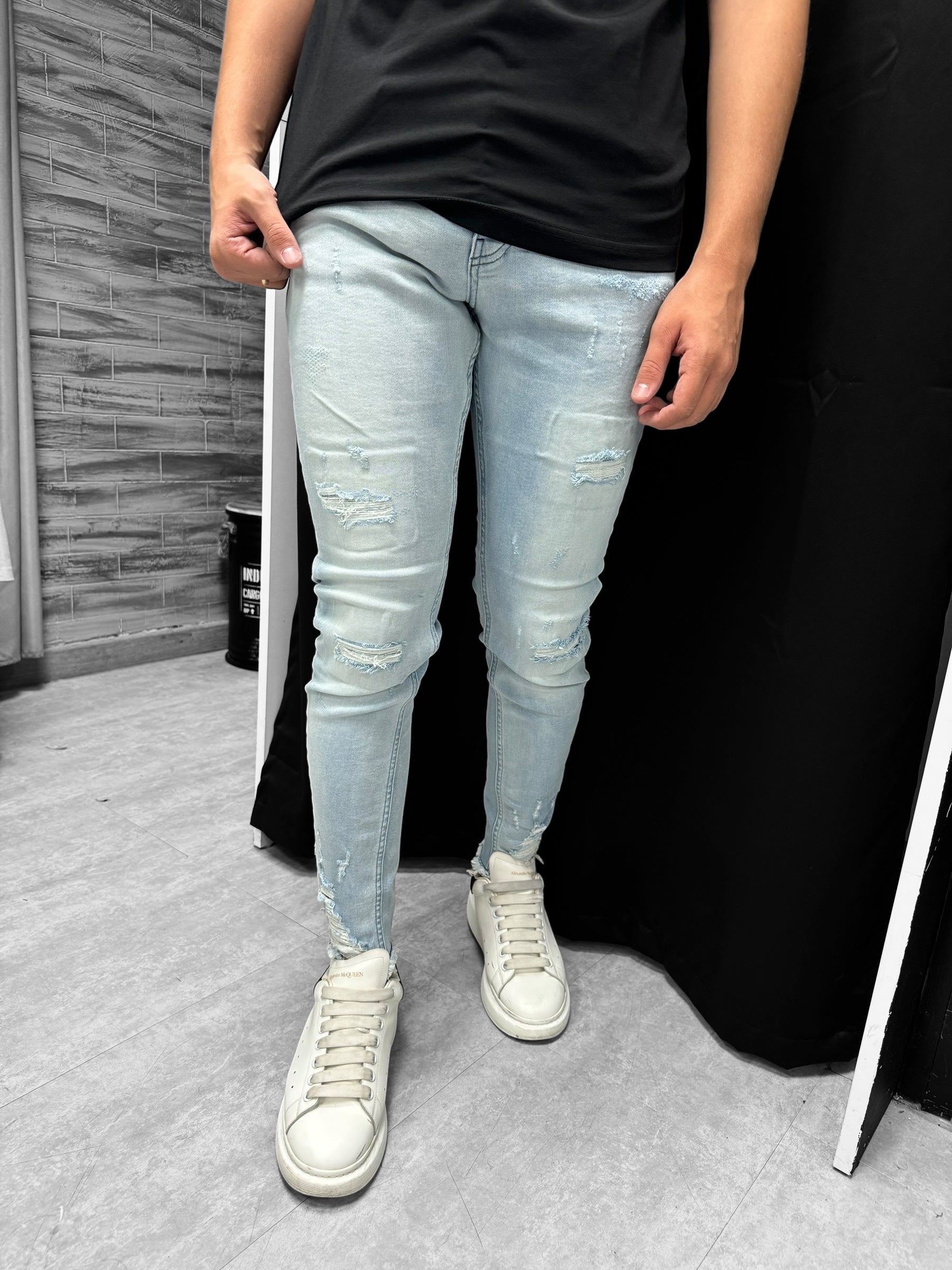 Jean skinny court bleu clair