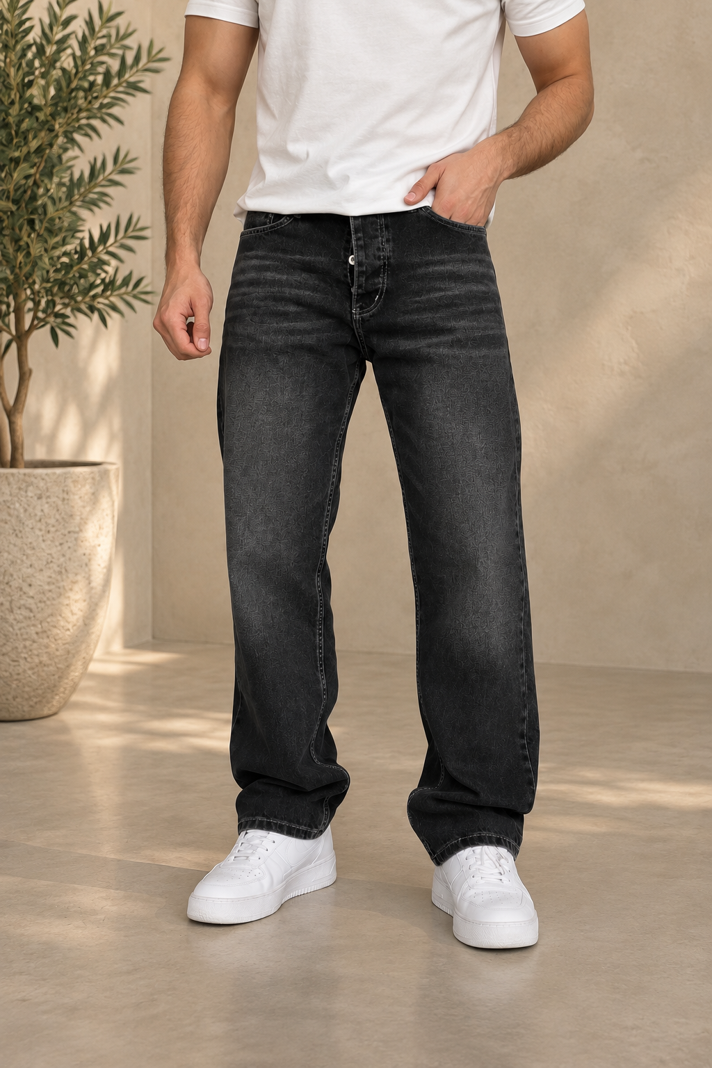 Jean regular / large gris foncé