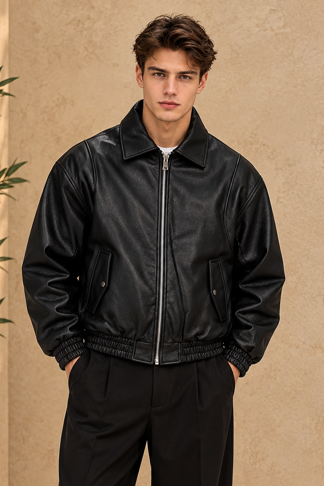 Veste Bomber similicuir noir