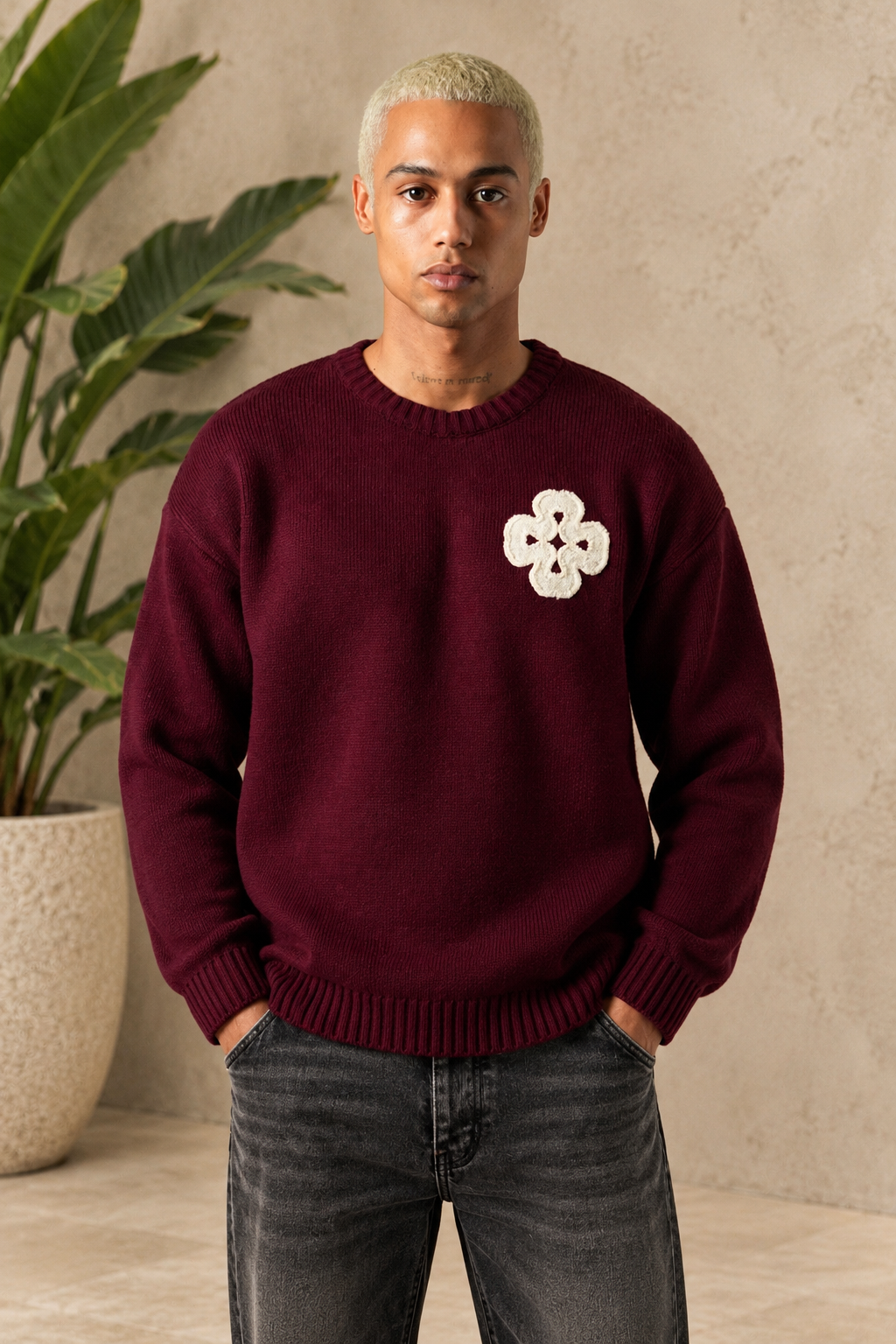 Pull Trèfle bordeaux