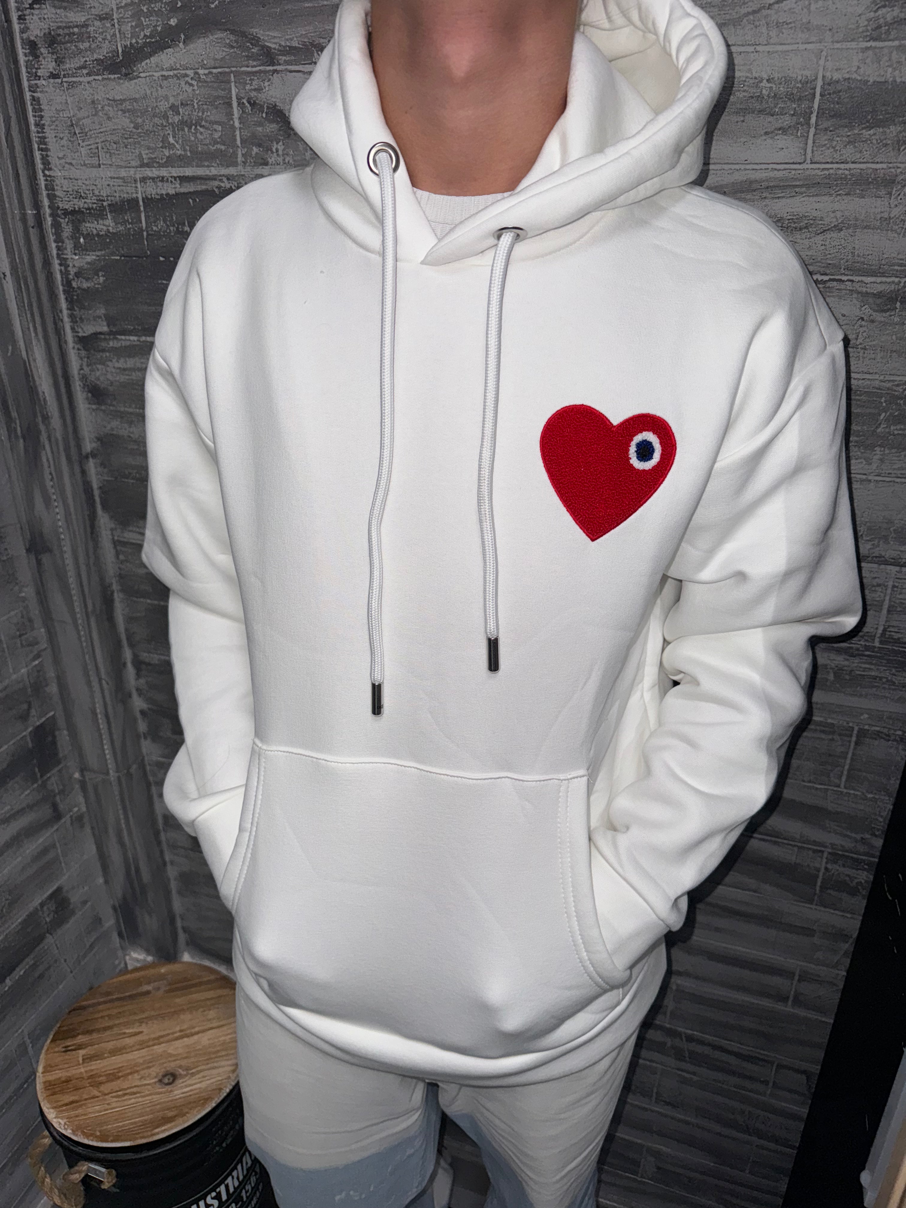 ADJ - Sweat capuche Blanc Cœur rouge