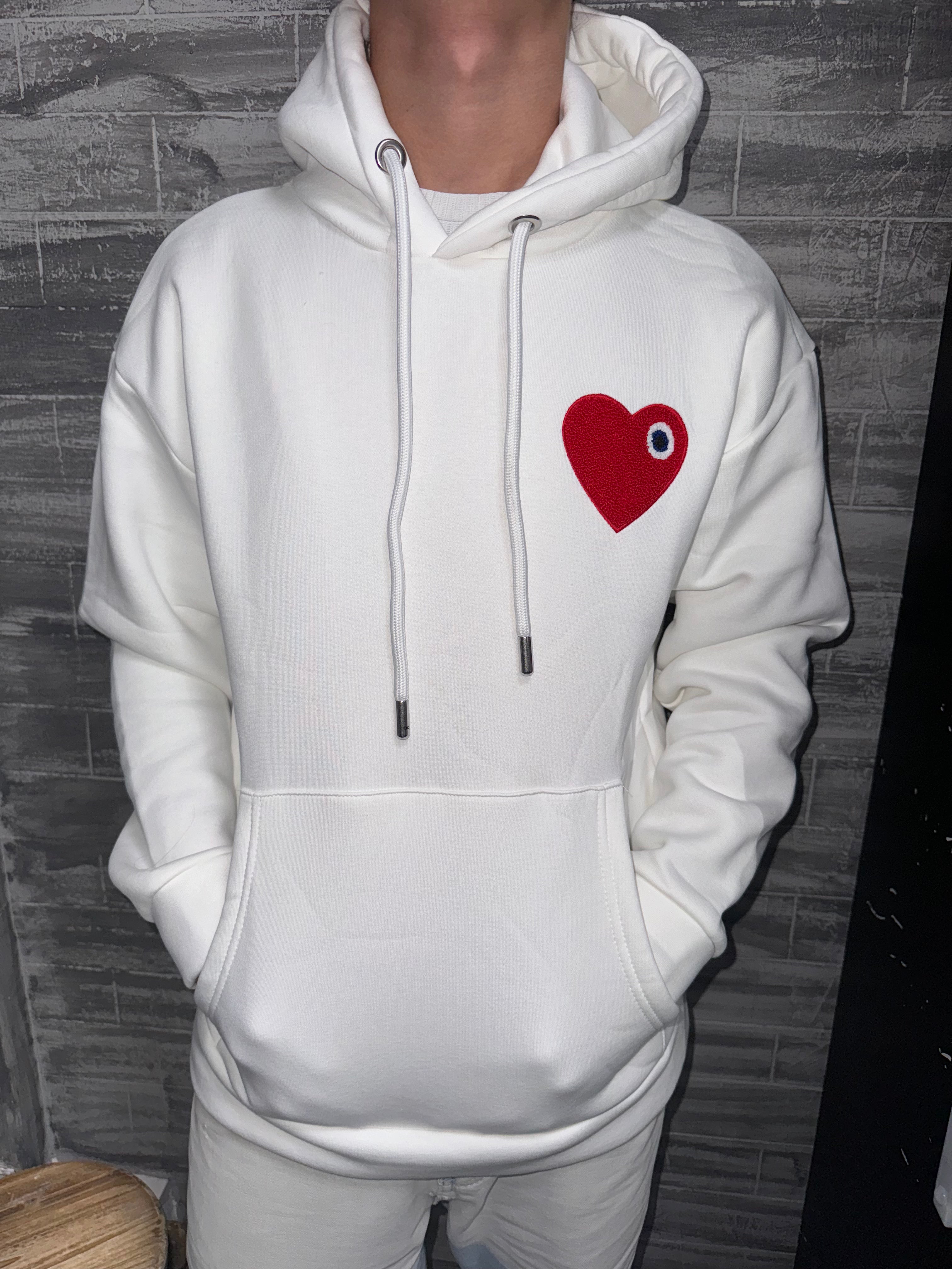 ADJ - Sweat capuche Blanc Cœur rouge
