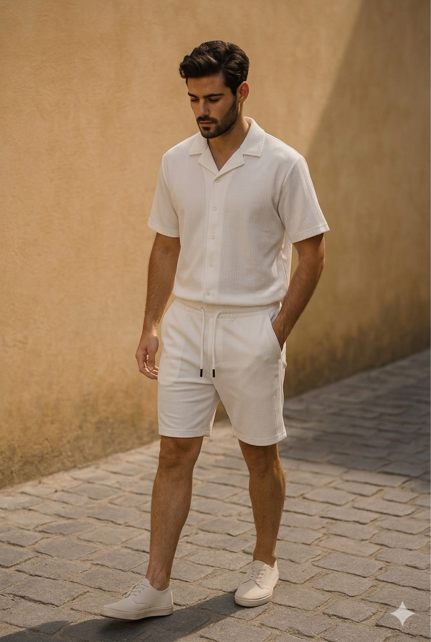 Ensemble short chemise blanc