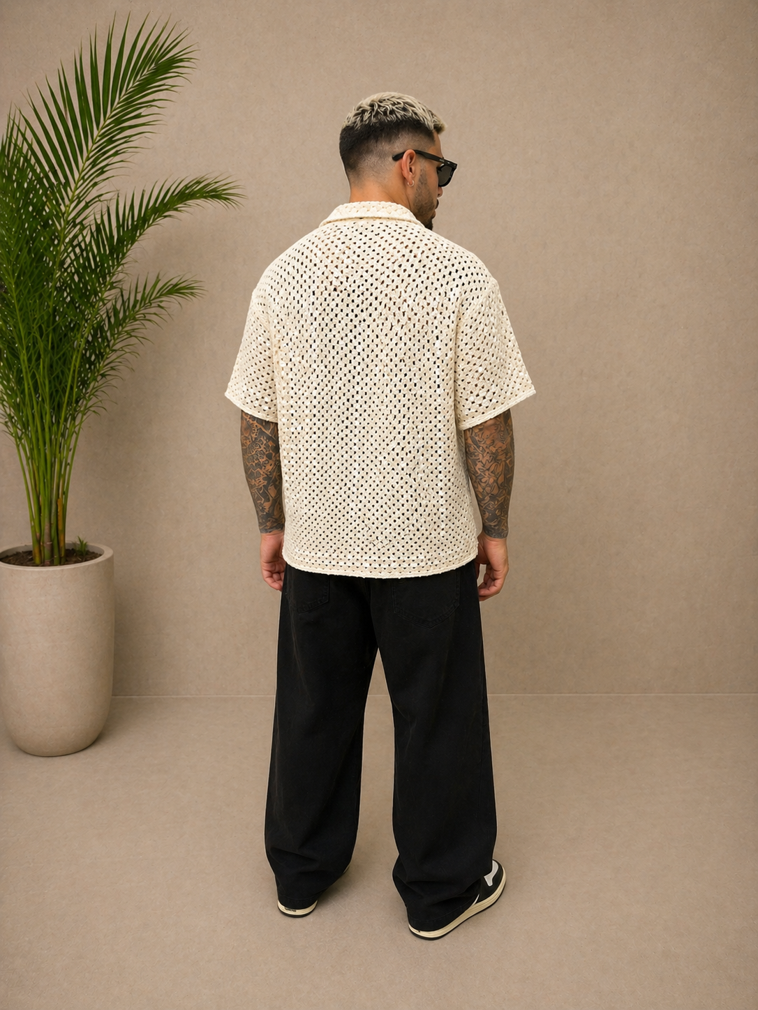 Chemise crochet beige et blanche