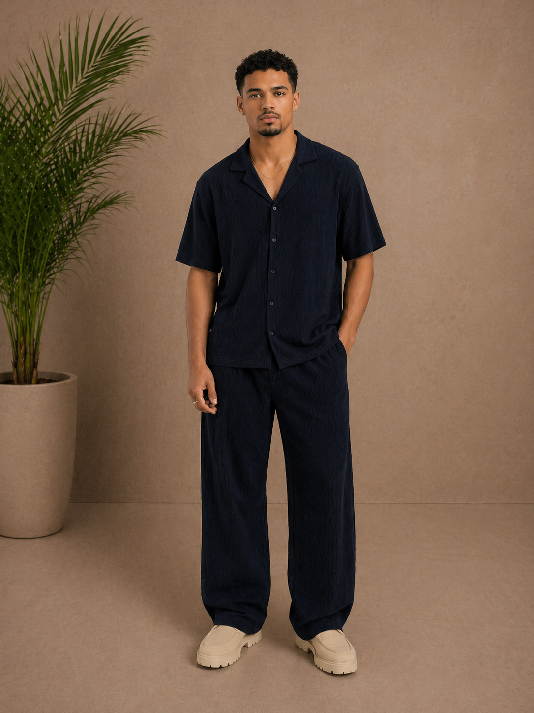 Chemise manches courtes texturée noir