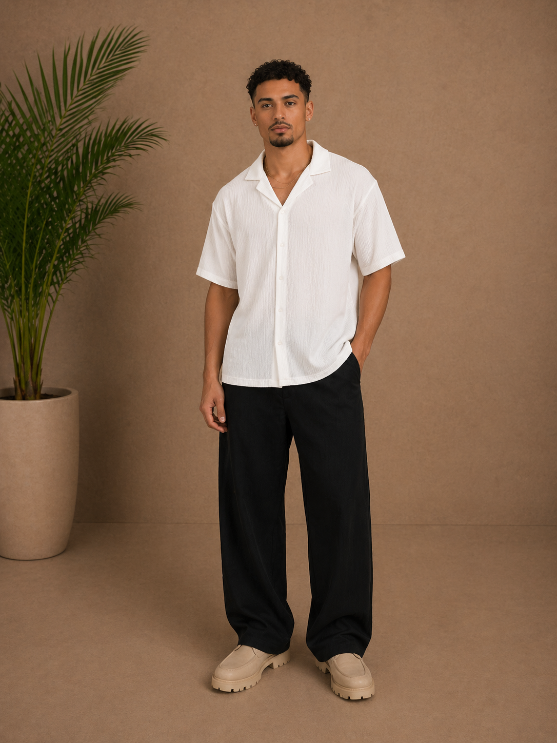 Chemise manches courtes texturée blanche