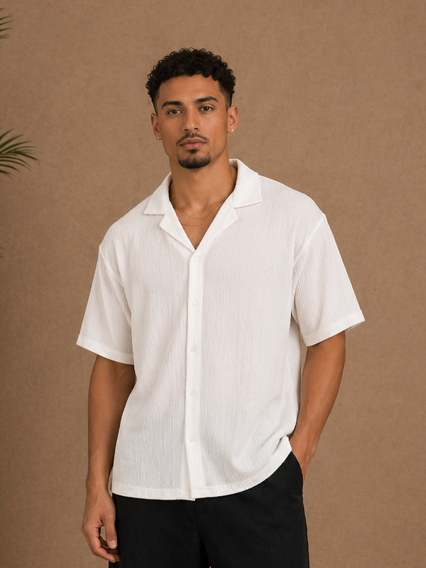 Chemise manche courte texturé blanche